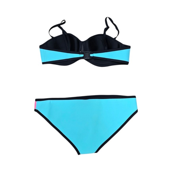 NWT TRIANGL Swimwear Neoprene Bikini Set Turquoise Pink White Black Womens XL - Picture 2 of 8